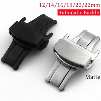 Автоматична катарама от неръждаема стомана Butterfly Buckle Matte Button Leather Watch Band 12mm 14mm 16mm 18mm 20mm 22mm Закопчалка за часовници