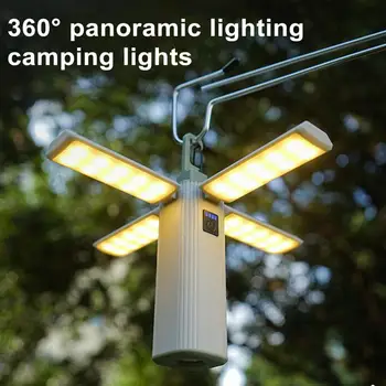 Акумулаторна къмпинг светлина Многофункционална къмпинг светлина Универсална четирилистна сгъваема къмпинг светлина акумулаторна LED за открито