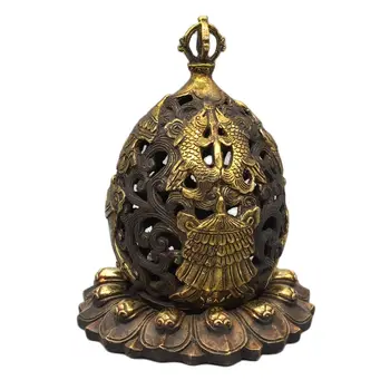 Арт антична колекция Китайска стара бронзова позлатена ръчно изработена кадилница Lotus Eight Treasures, метална горелка за тамян