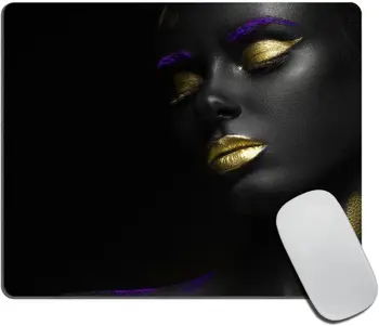 Афро американска подложка за мишка Афроцентрично черно момиче златни устни Геймърска подложка за мишка с персонализиран дизайн Неплъзгаща се гумена основа за мишка