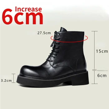 Британски модерни ботуши обувки за мъже увеличаване на 6 см мека телешка ръка пришити повишаване дебела подметка платформа асансьор къси ботуши мъжки