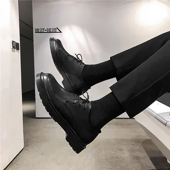 Британски работен костюм Les Handsome T Малък размер Lin Wanwan Неутрално модерно мъжко официално облекло Неплъзгащо се младежко ежедневно черна кожена обувка
