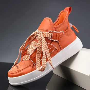 Висококачествена есен 2024 Нови ежедневни мъжки обувки Мода Дебел единствен човек маратонки на открито без хлъзгане мека подметка дизайнер Orange Tide
