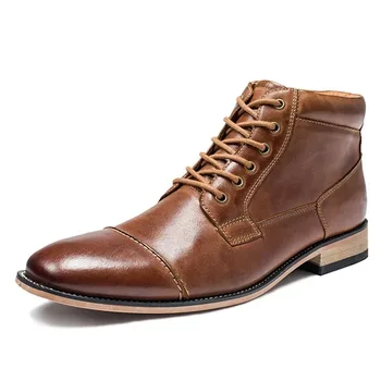  Висококачествени мъжки ботуши Класически естествена кожа Ежедневни високи обувки Мода Есен Зима Chukka глезена обувка размер 40-50