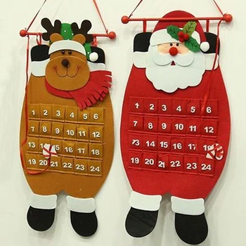 Висящ коледен адвентен календар обратно броене до коледно дърво подарък орнаменти декорации Дядо Коледа календар с джобове