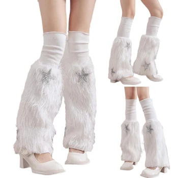 Дамски кожи крак по-топло зимни космати дълги ботуши маншети размита обувка покритие парти костюм за празничен фестивал изпълнения Play