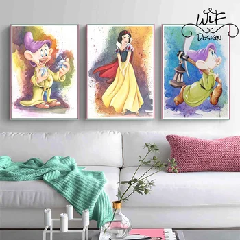 Дисни принцеса джуджета плакат акварел живопис стая декор стена стикер изкуство платно живопис Hd печат занаятчийски карикатура деца