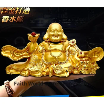 ДОМАШЕН ОФИС Фирма МАГАЗИН КОЛА ТОП Ефикасен Теглене на пари процъфтяващ бизнес злато Майтрея Буда FENG SHUI месингова статуя
