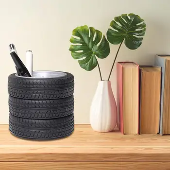Държач за канцеларски материали Реалистичен държач за писалка с форма на гума за бюро Канцеларски материали Издръжлив държач за молив за автомобилни гуми за офис декор черен