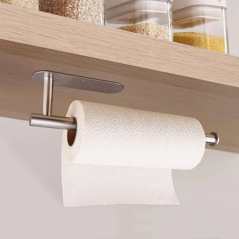  Държач за хартиена кърпа от неръждаема стомана Самозалепващ се под шкафа Кухненски държач за хартиени кърпи за баня