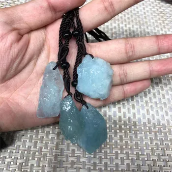 естествен суров син аквамарин груб камък огърлица кварцов кристал минерални лечебни Рейки бижута висулка подарък скъпоценни камъни занаяти