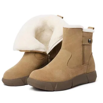 Жените кафяви ботуши дизайнер ултра мини платформа обувка кестен чехли зимата топло кожа вълна велур сняг ботуши