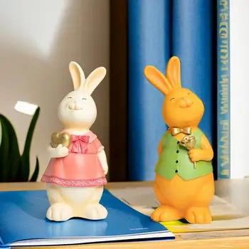 Зайче фигурка реалистичен заек орнамент за офис декорация на дома синтетична смола двойка зайче статуя за стая маса за