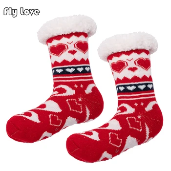 Зимни жени чехъл чорапи с хватки без хлъзгане супер дебели меки размити термични топли уютни руно облицовани дома етаж коледни чорапи