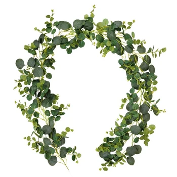 Изкуствен евкалипт гирлянд лоза, изкуствена зеленина бръшлян евкалипт листа сватба фон арка стена прозорец дома декор