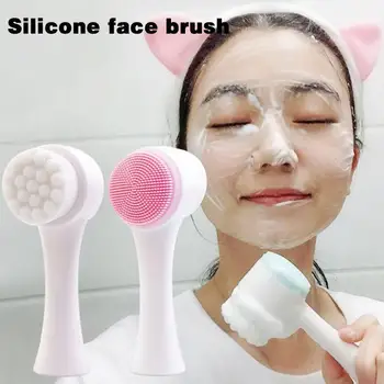 Измиване на лице Силиконова четка за лице Ръчно измиване на лицето Мека четка Четка за масаж Четка за коса Едностранно двойно почистване C5E3
