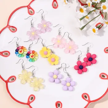 Карикатура Rainbow слънчоглед капка обеци Sakura цвете смола виси обеци за момичета жени деца рожден ден подарък бижута