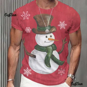 карикатура тениска за мъже снежен човек печат коледни тениски лято къс ръкав мода тениски извънгабаритни дрехи O-образно деколте пуловер