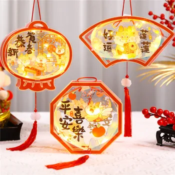 Китайски фенер DIY ръчно изработени Led светещи китайски лампи пролетен фестивал висящи орнамент китайска нова година декорации 2024