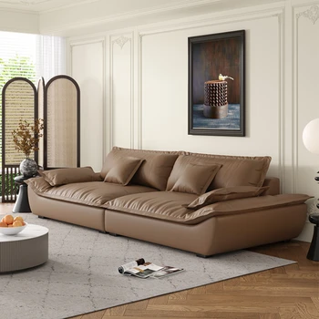 Кожа Nordic прост диван фантазия кафяв индивидуален татами диван пуфове L форма салон Meuble диван мебели за хол