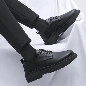 Кожени обувки Мъжко зимно бизнес официално облекло Есен 2023 Нов костюм Мъжка мека подметка от естествена кожа Таткови обувки за средна възраст и E