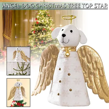Коледа Златен ангел куче дърво топер творчески коледни елхи орнаменти куче тематични Коледа висящи коледни парти украси