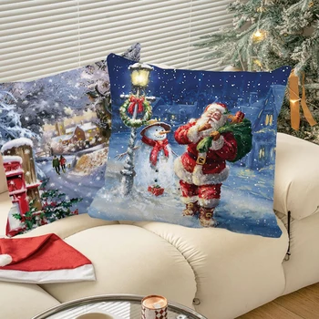 Коледна възглавница Cover Коледа украшение Весела коледна украса за дома 2023 Натал Навидад калъфка за възглавница Нова година 2024 Подаръци