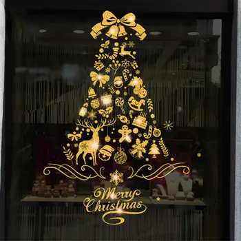 Коледно дърво прозорец прилепва стикери за стъкло, Коледа Decals Декорация на дома Празнична коледна украса 2023 за парти