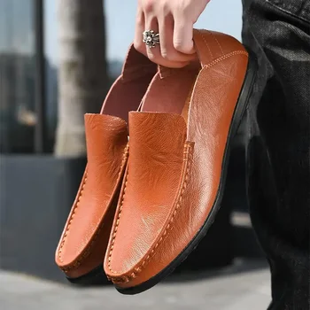 Лято Нови Tods Мъжки обувки Естествена кожа Мода Меко дъно Дишаща мода Британско шофиране Плоски мързеливи ежедневни обувки Мъже