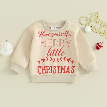 Малко дете бебе Коледа суитчър писмо печат дълъг ръкав кръг врата пуловер хлабав върховете