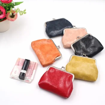 Мода преносим компактен PU масло восък кожа 4 инчов ключалката чантата Yiwu дами кратко ръка чантата творчески монета чанта