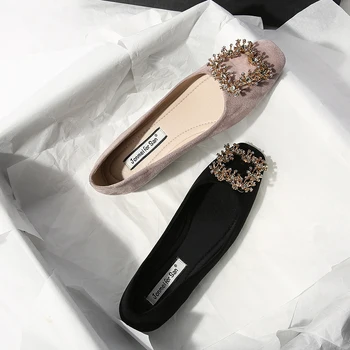 Моден кристал Квадратни Toe плоски обувки 2023 Нови универсални плитки обувки за балет за плитки уста Удобни ежедневни дамски обувки
