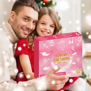 Модни бижута Адвент календар подарък кутия Коледа обратно броене календар огърлица пръстени обеци комплект Най-добър коледен подарък за деца момичета