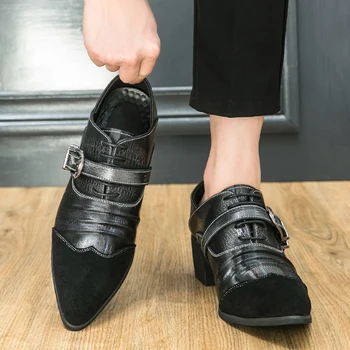 Мокасини за мъже заострени пръсти приплъзване черен сив мъжки официални обувки бизнес ръчно изработени размер 38-46 мъжки обувки