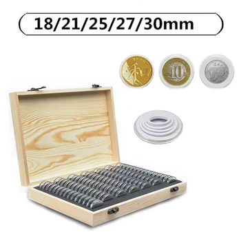 монета 18mm/21mm/25mm/27mm/30mm Капсула за съхранение на заключващи монети с колекция Дървена кутия възпоменателен държач