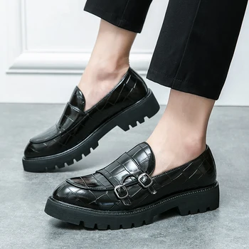 Мъже Оксфорд обувки ретро луксозни кожени обувки мода дишащи маратонки ръчно изработени двойна катарама платформа обувка ежедневни обувки за мъже