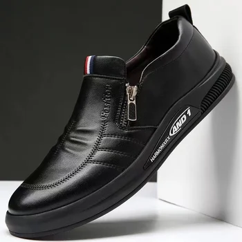 Мъжки кожени обувки 2023 Мода Плътни цветни кожени обувки Дишащи ежедневни маратонки Приплъзване на мъжки кожени обувки Zapatos De Hombre