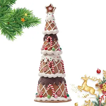 Настолна коледна елха мека глина тесто миниатюрни бонбони и торта конус дърво със звезда топър червено бяло и зелено коледни декори