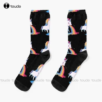 Нов еднорог повръщане дъга чорапи карикатура чорапи персонализирани потребителски унисекс чорапи за възрастни популярност празнични подаръци тийнейджър чорапи