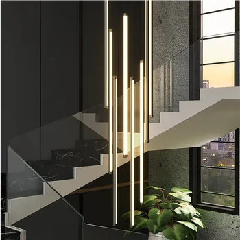 Нов черен стълбищен полилей Модерен дизайн дуплекс сграда висок празен хол зала личност Дълго висяща светлина