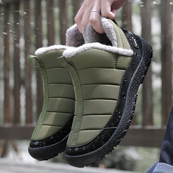 Нови зимни боти Мъже Сняг БосиКрак Ежедневни обувки Мъже Жени Топли плюшени памучни обувки Външни неплъзгащи се туристически ботуши до глезена голям размер