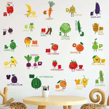 Нови креативни зеленчуци и плодове Английски писмо стена Decal Всекидневна Детска стая DIY декоративна стена Decal