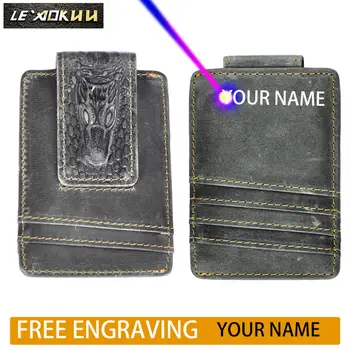 Оригинална кожа сив магнитен клип за пари подарък портфейл карта притежател случай дизайн удобен преден джоб портфейл мини чанта мъжки 1058-г