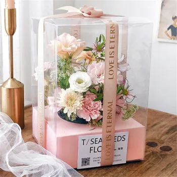 Панорамна роза консервирани пресни цветя прозрачна опаковка подарък кутия парти Свети Валентин сватбени кутии за цветни аранжировки