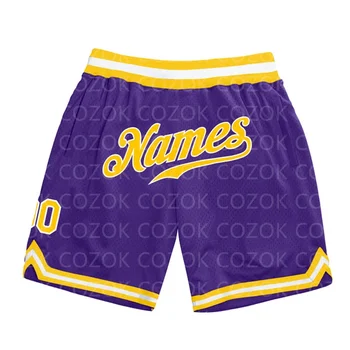 Персонализиран лилав цвят автентични баскетболни шорти 3D отпечатани мъжки шорти Вашето име Mumber бързо сушене плажни шорти