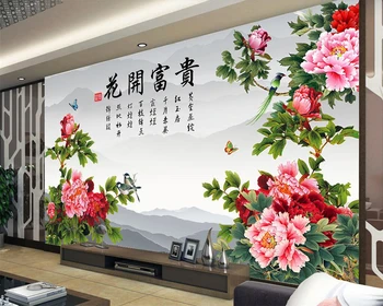 Персонализиран тапет цвете отваря богат божур благоприятен китайски телевизионен фон стени хол спалня 3d тапет