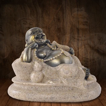 Природата Пясъчник малък Майтрея Статуя на Буда Мода Скулптура Технология на смолата Ръчно резбована фигурка Начало Декорация 9x7x6