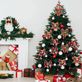 Пълен пухкав лък цветна панделка лък-възел коледно дърво висящи орнамент с камбани ръчно изработени занаятчийски подарък за весела Коледа Начало