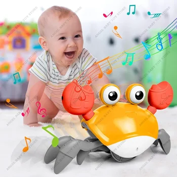Пълзяща играчка за раци за бебета Интерактивни раци за бягство Ходене с музика Автоматично избягване на препятствия играчки