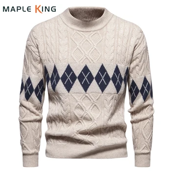 Реколта диамант каре жакард пуловер за мъжки дрехи топло пуловер Коледа пуловер Pull Homme мъже потници Hombre Invierno